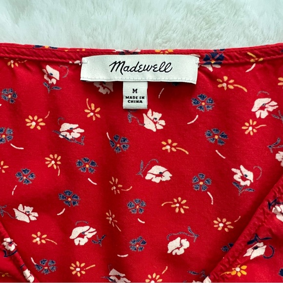Madewell Novel Tie-Front Top Prairie Posies Red Floral Size Medium - Picture 6 of 14